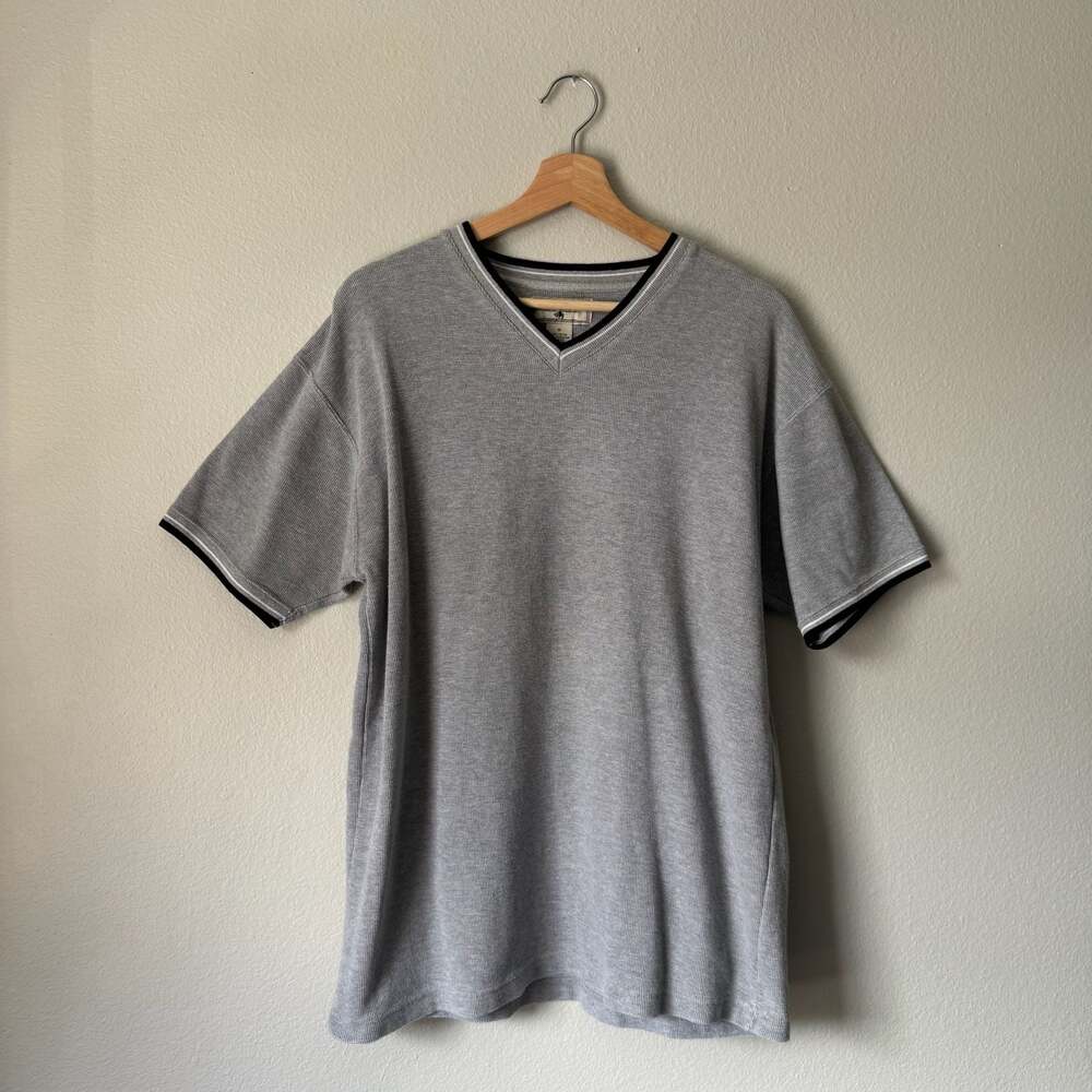 Vintage Great Plains Clothing Co Gray Thermal V Neck Ringer Shirt Medium